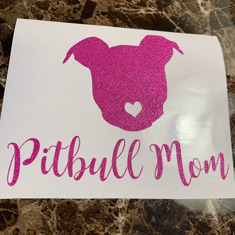 Pitbull Mom Heart Nose Hot Pink Glittery Car Decal
